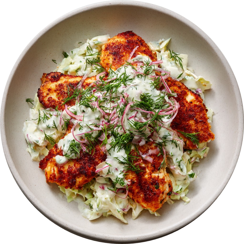 Buffalo Chicken Cutlets With Celery Ranch Slaw