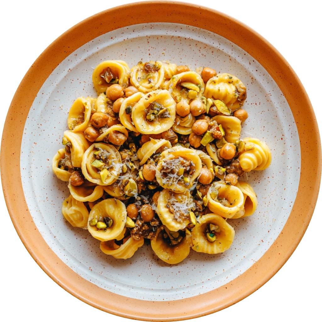Caramelized Onion Pistachio Chickpea Pasta