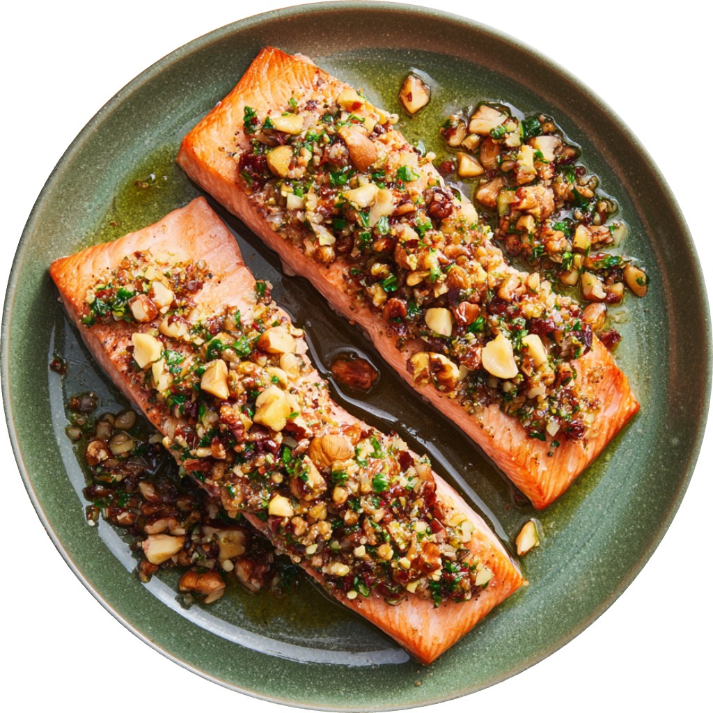 Salmon With Sizzled Nut Salsa