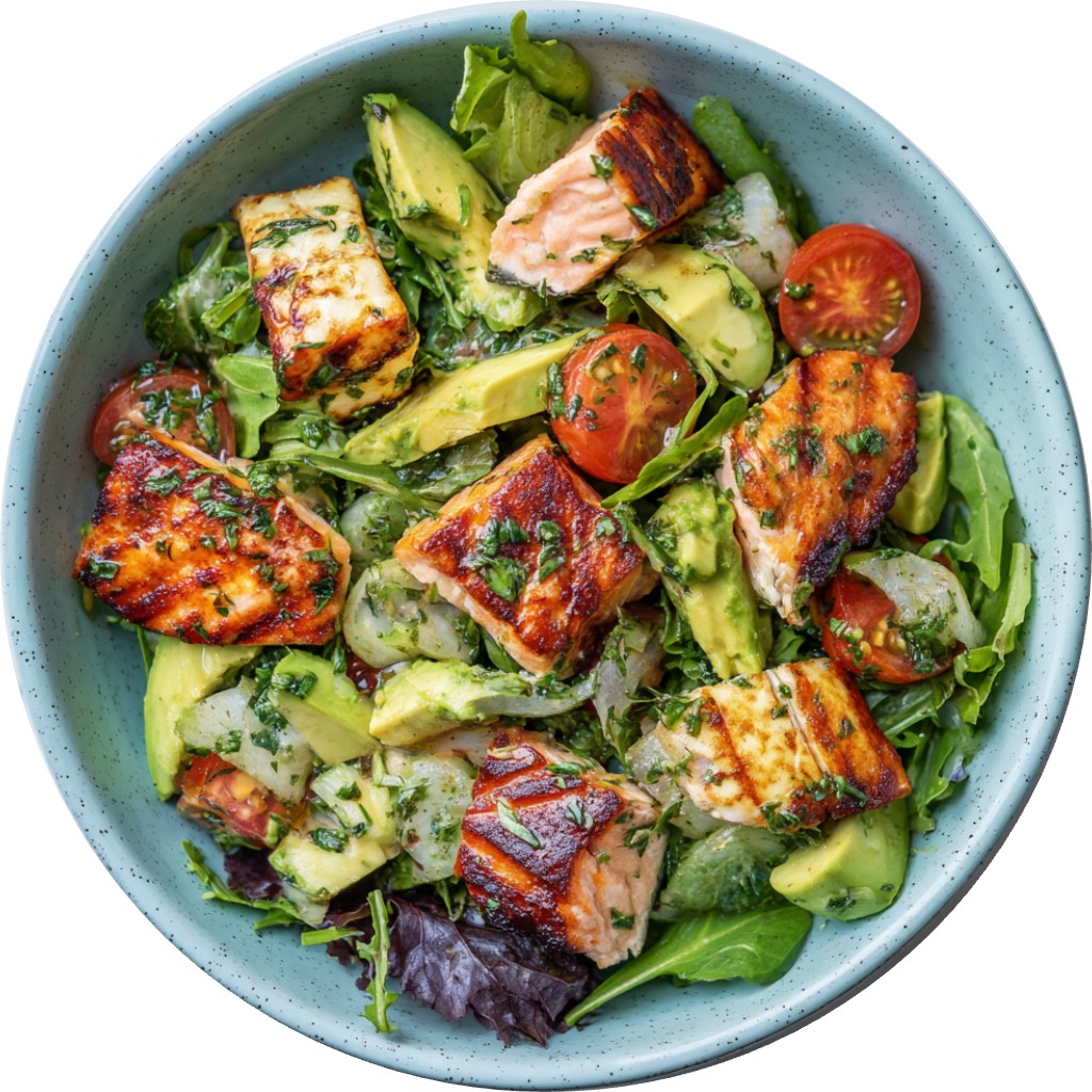 Grilled Halloumi & Salmon Salad