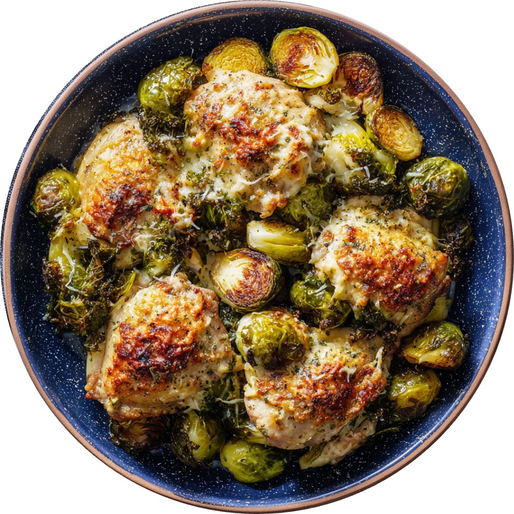Sheet Pan Garlic & Gruyere Chicken With Brussels