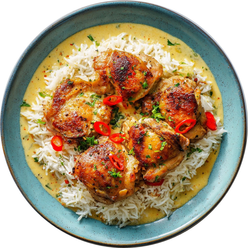 Pan Seared Chicken With Coconut Curry Brothy Rice