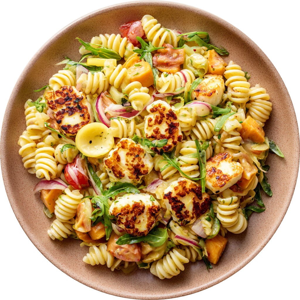 Mediterranean Pasta Salad With Golden Halloumi