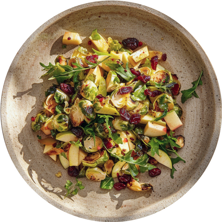 Warm Brussels Sprouts, Apple, and Cranberry Salad with Apple Cider Vinaigrette