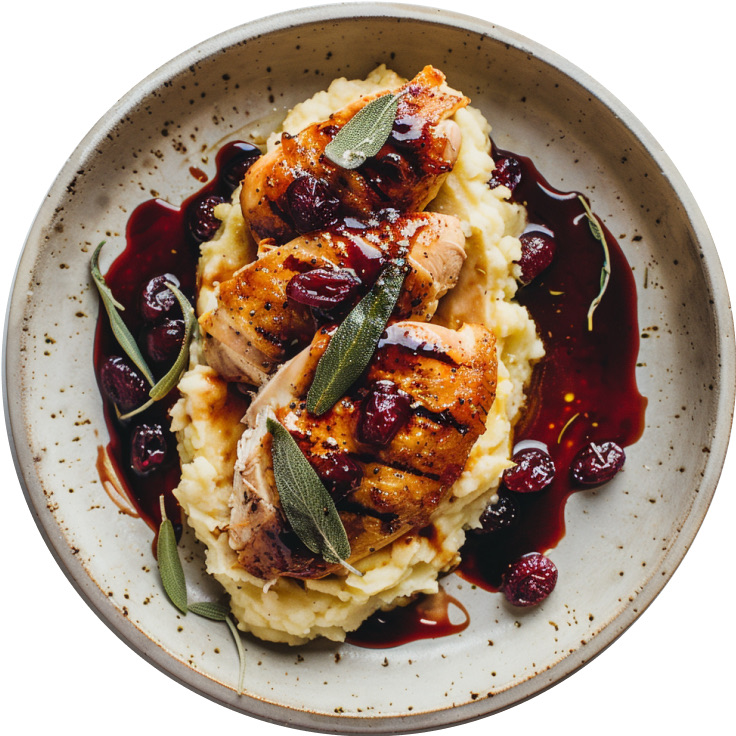 Roasted Chicken with Cranberry Balsamic Glaze and Sage Brown Butter Mashed Potatoes