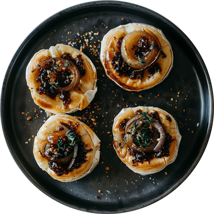 French Onion Brie Puffs with Fig Jam