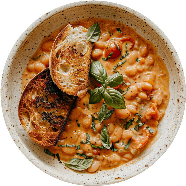 High Protein Creamy Tomato and Basil Beans