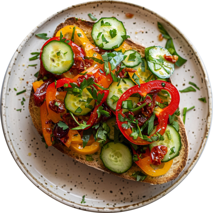 Cucumber & Bell Pepper Salad with Sun Dried Tomato & Date Chutney