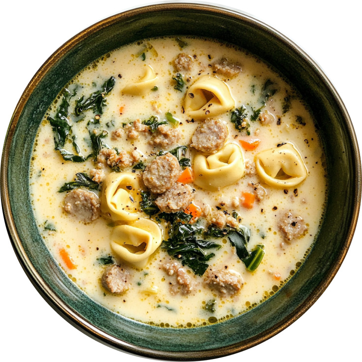 Creamy Sausage Soup with Rapini and Tortellini