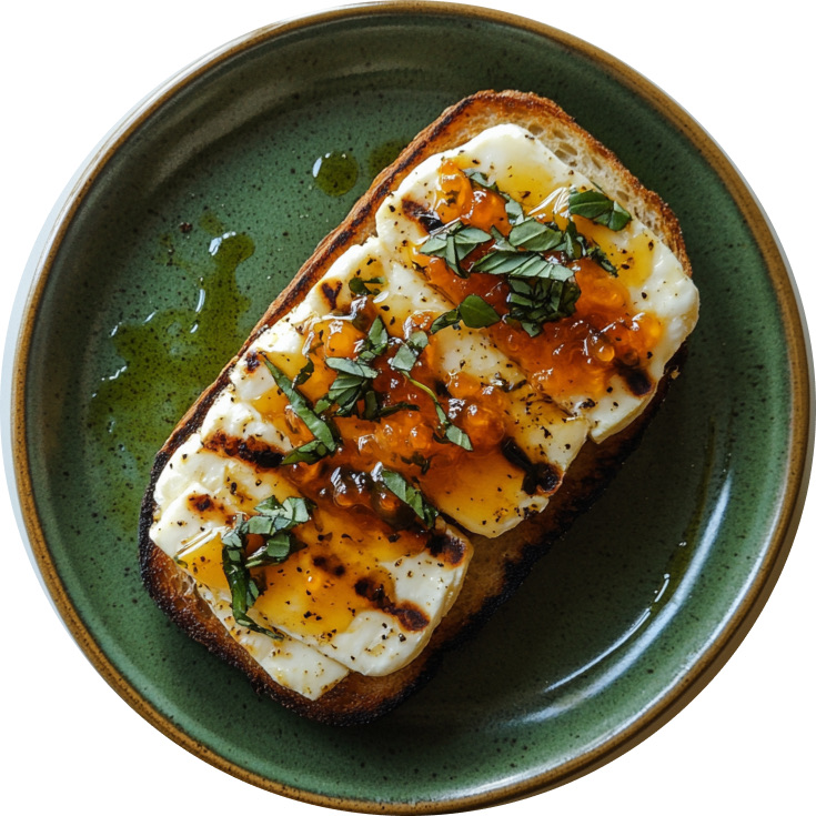 Pan-Fried Halloumi Toast with Honey and Basil
