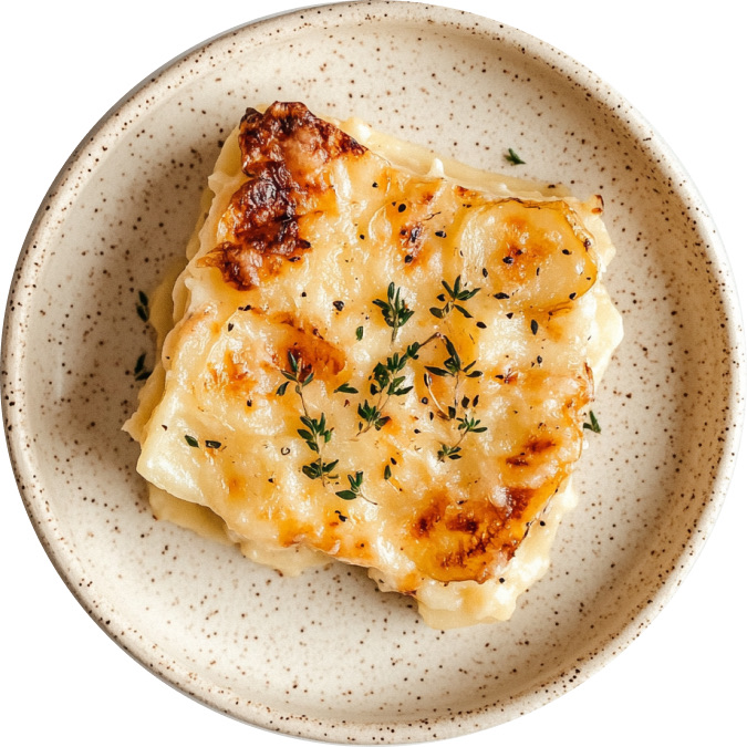 Creamy Cheesy Onion and Potato Gratin