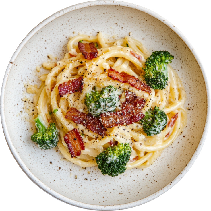 Creamy Cheesy Maple Bacon and Broccoli Bucatini