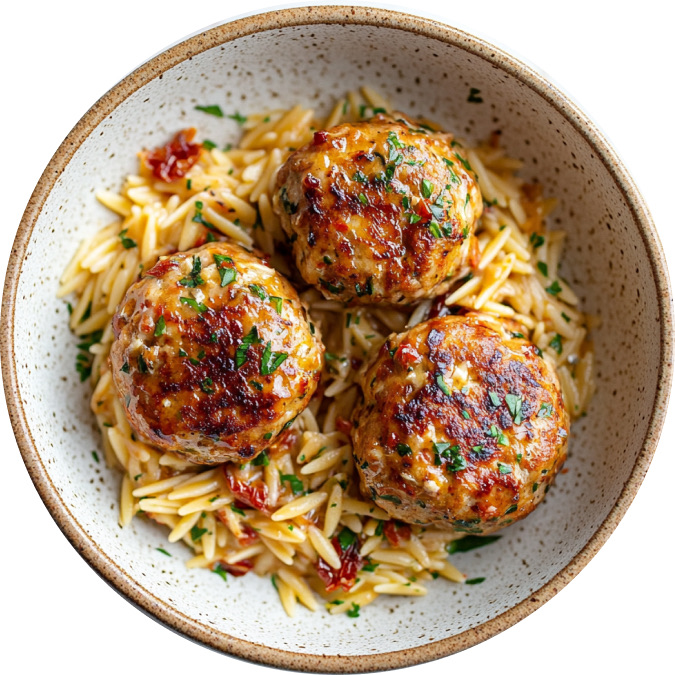 Garlic Butter Chicken Meatballs with Creamy Orzo