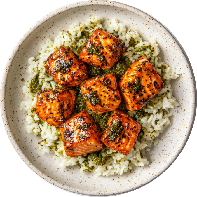 Creamy Pesto Rice with Lemon Pepper Salmon