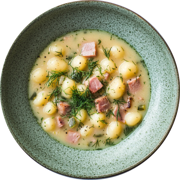 Crispy Gnocchi Ham & Leek Soup