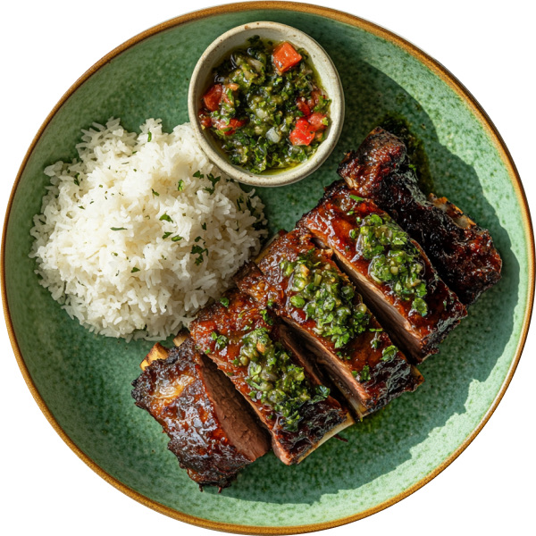 Braised Miso Short Ribs with Cilantro Salsa Verde and Coconut Pandan Rice