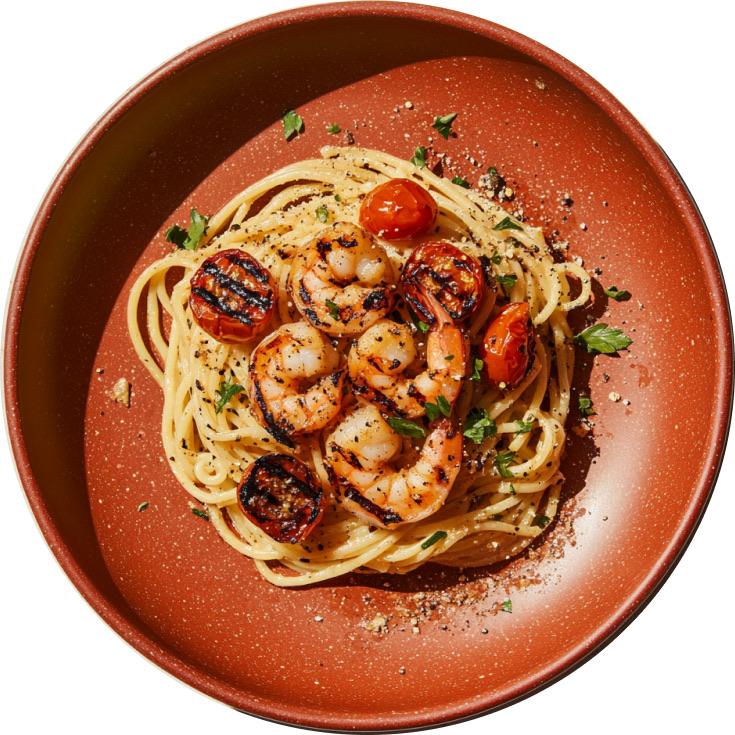 Shrimp Linguine with Burst Tomatoes & Parsley