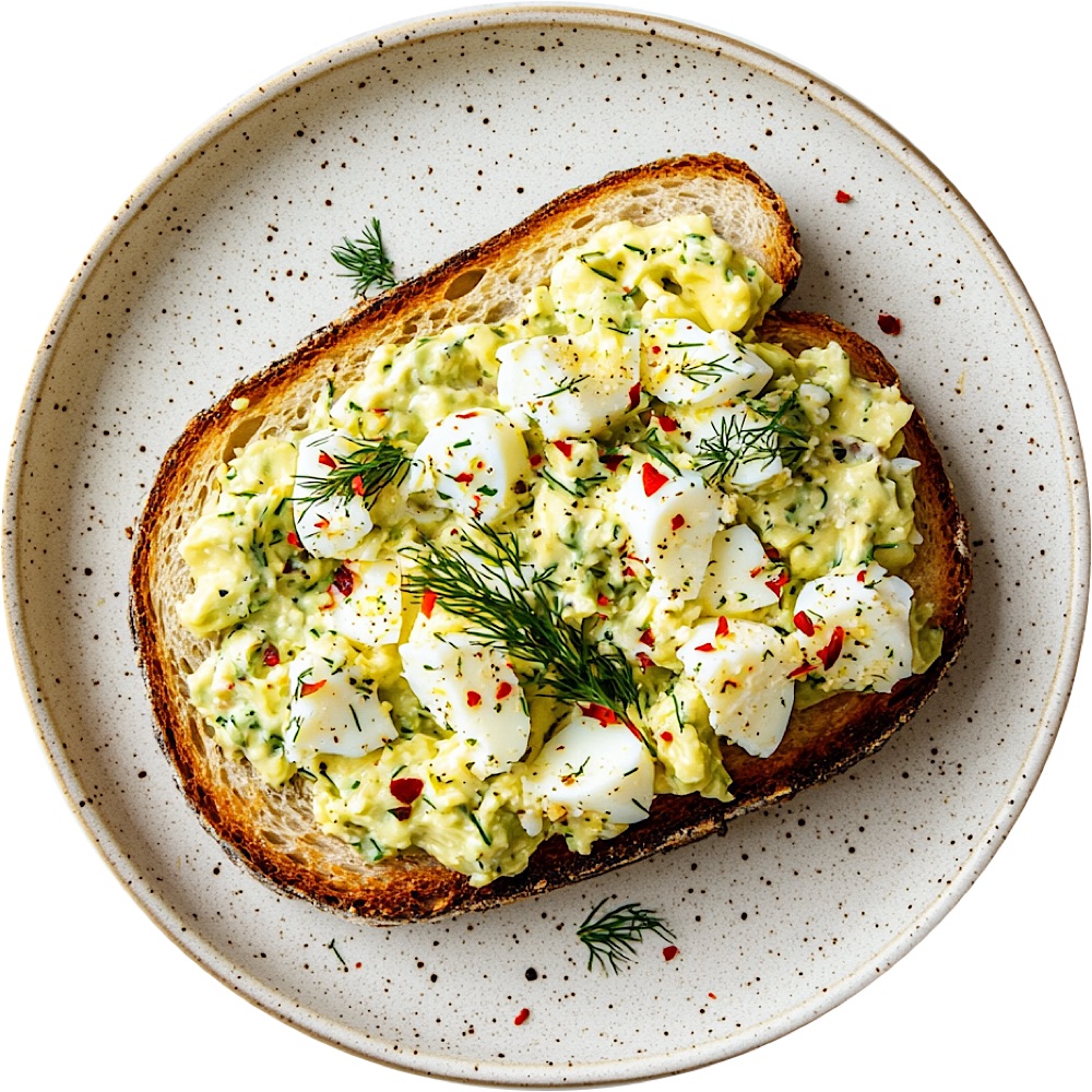 Lemony Avocado Herb Egg Salad over Goat Cheese Sourdough Toast