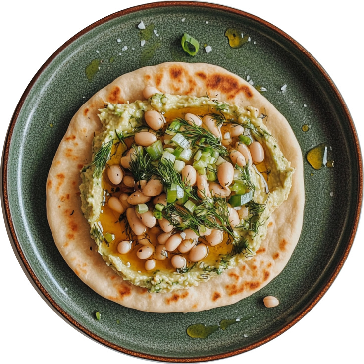 Savory Avocado Flatbread with Beans & Herbs