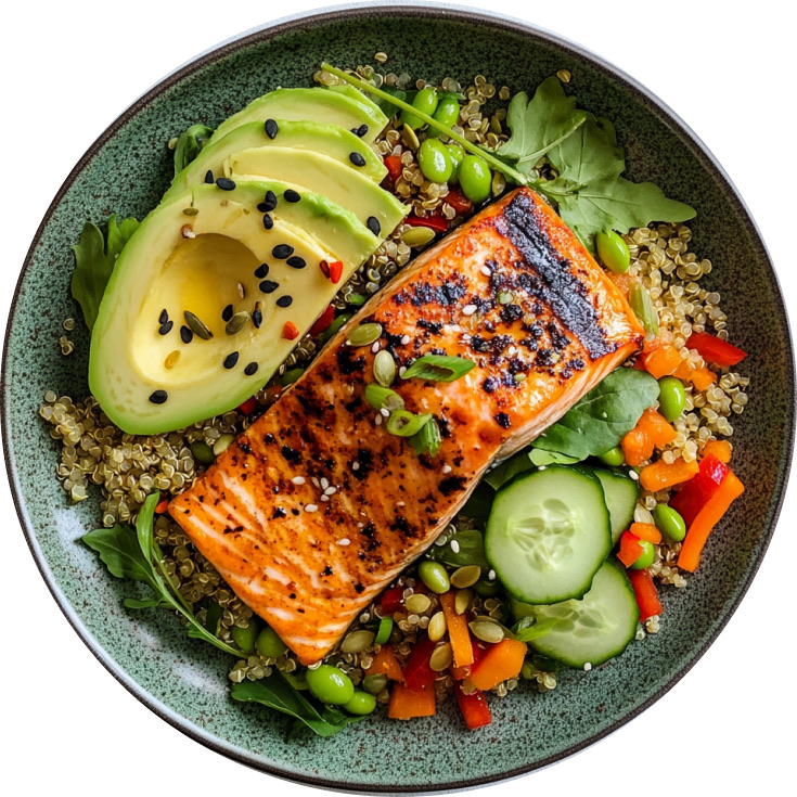 Air-fryer King Salmon with Edamame Quinoa Salad