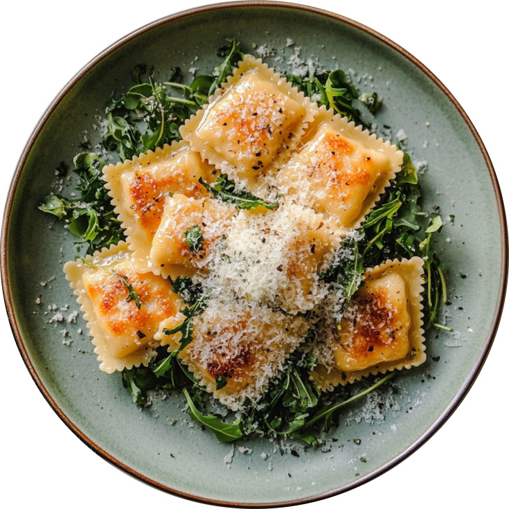 Pan-Toasted Cheese Ravioli with Lemon-Arugula Salad