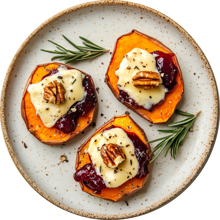 Roasted Sweet Potato with Brie and Cranberries