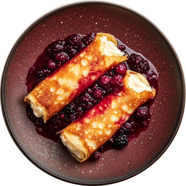 Creamy Cheese Blintzes with Berry Sauce