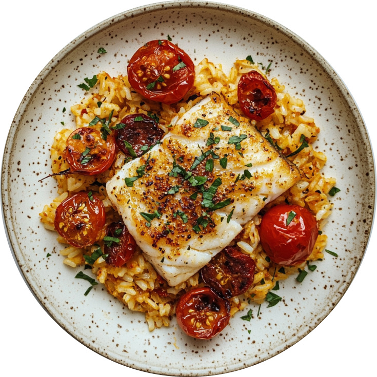 Harissa Baked Cod & Chorizo Rice