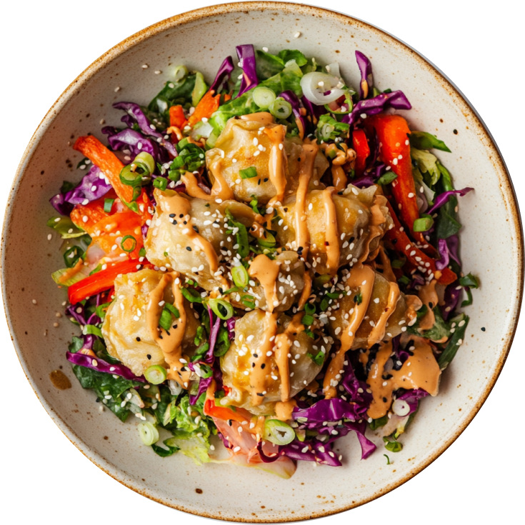 Crispy Dumpling Salad with Peanut Slaw