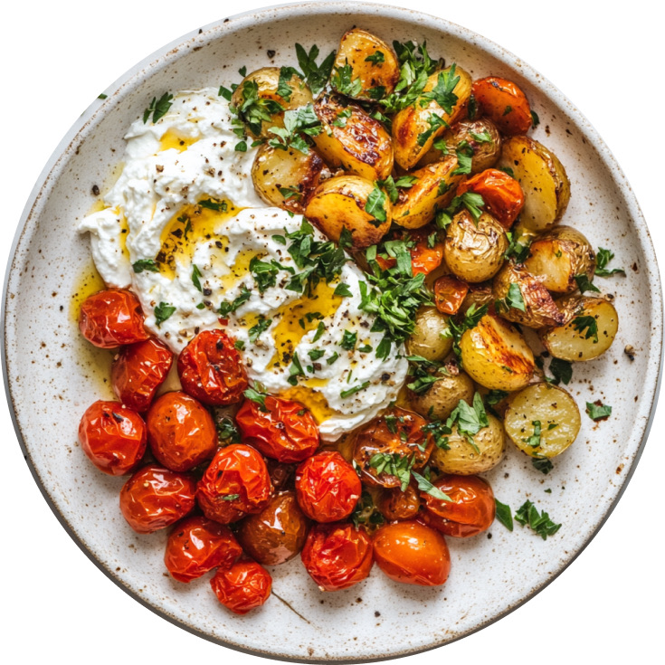 Whipped Feta with Roasted Potatoes and Tomatoes