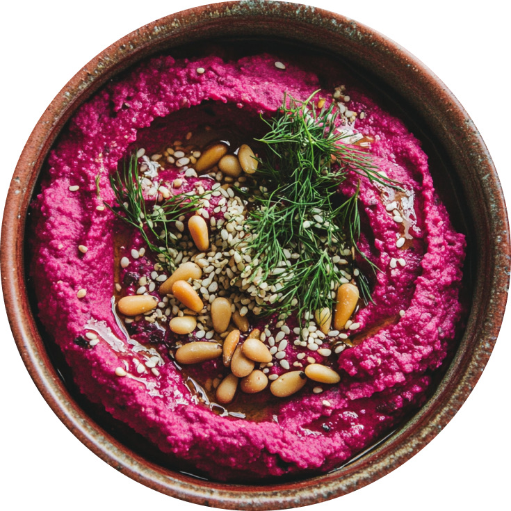 Roasted Beet Hummus with Beet Green Pesto