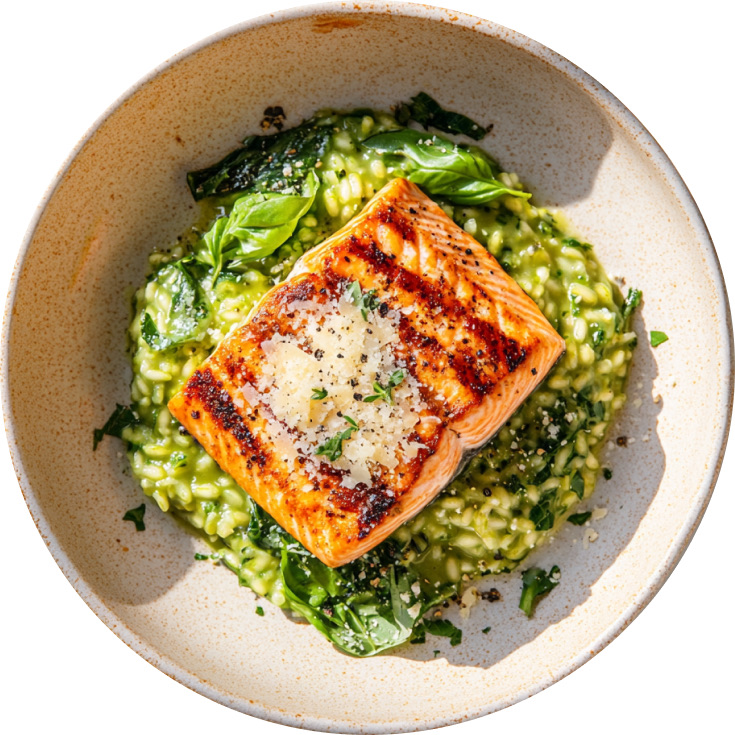 Salmon with Basil Risotto