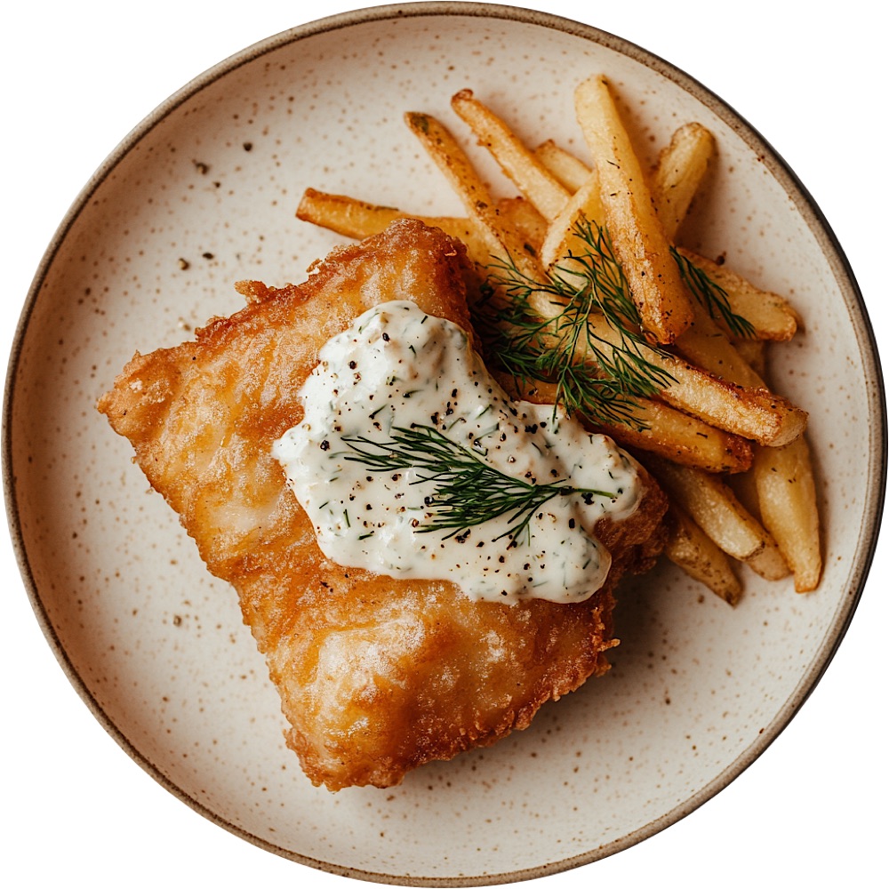 Beer Battered Fish with Dilly Tartar Sauce