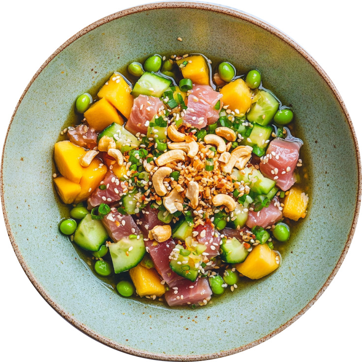 Ceviche de Atún y Mango con Edamame