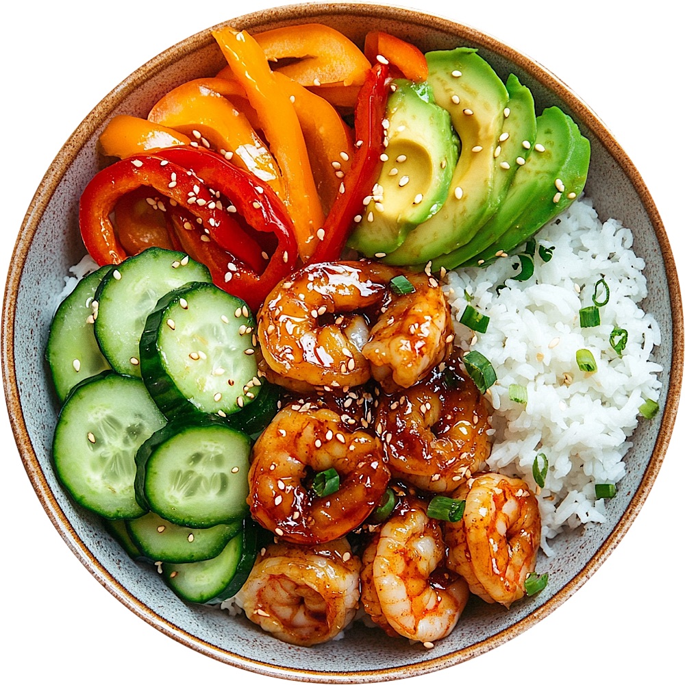 Honey Sriracha Shrimp Rice Bowl