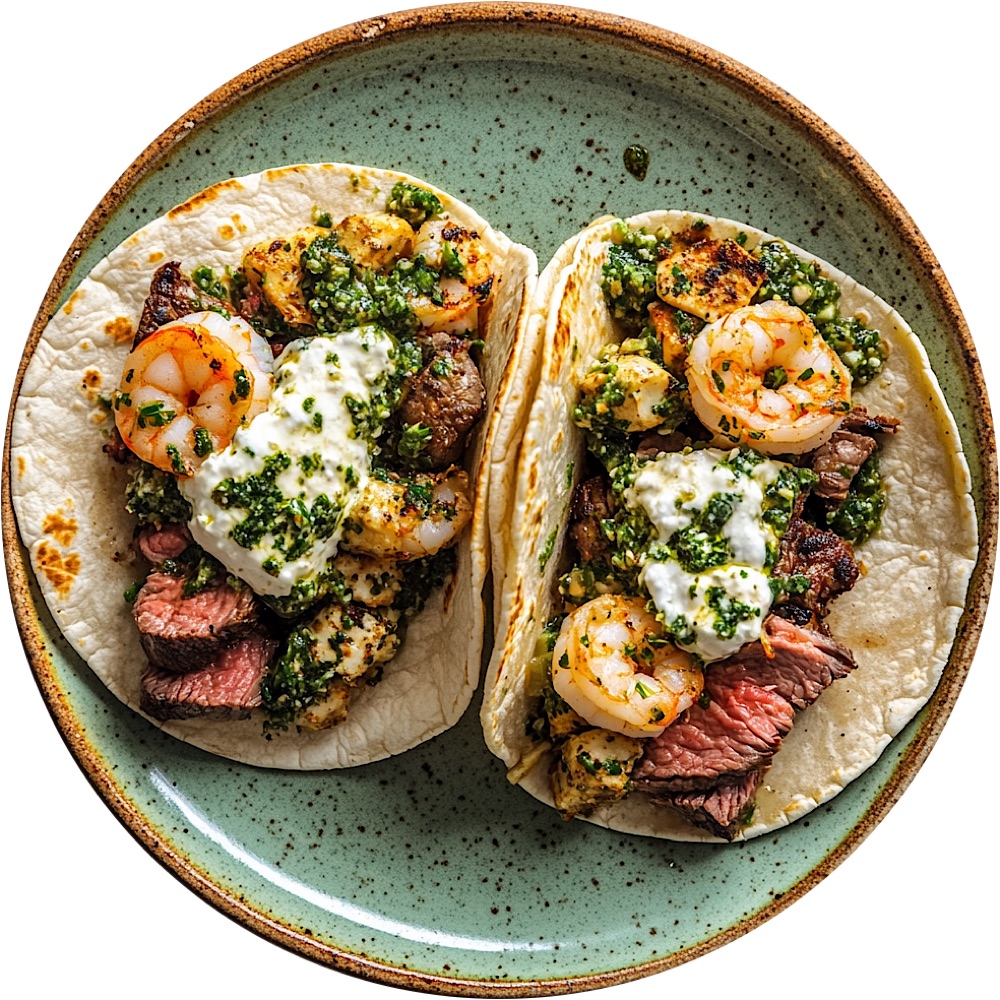 Steak and Shrimp Tacos with Chimichurri