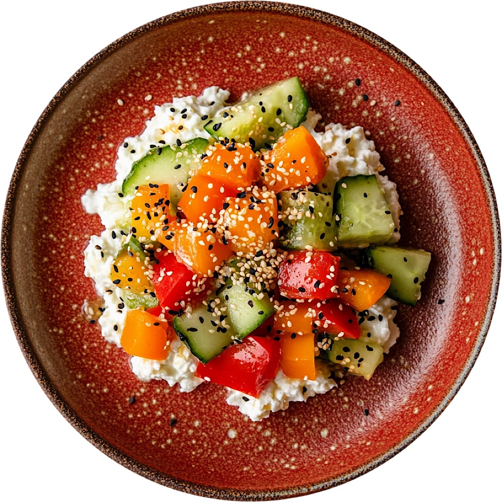 Pepper Cucumber Salad over Cottage Cheese