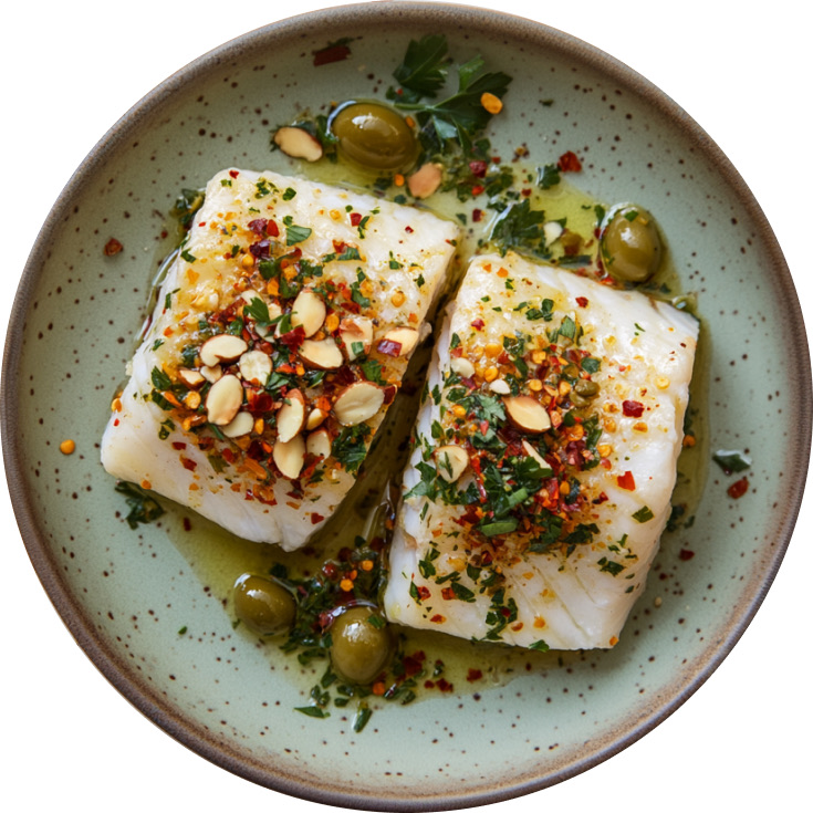 Halibut with Olive Salsa Verde