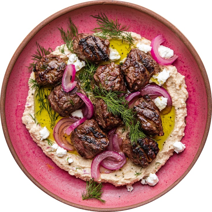 Hummus with Seared New York Strip