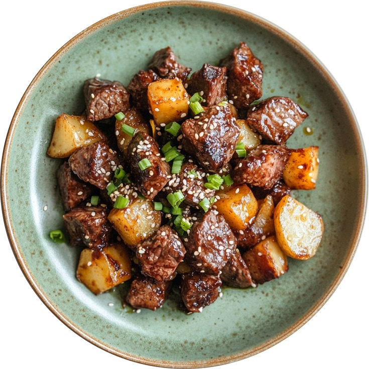 Miso Tamari Steak & Potatoes with Scallion Herb Oil