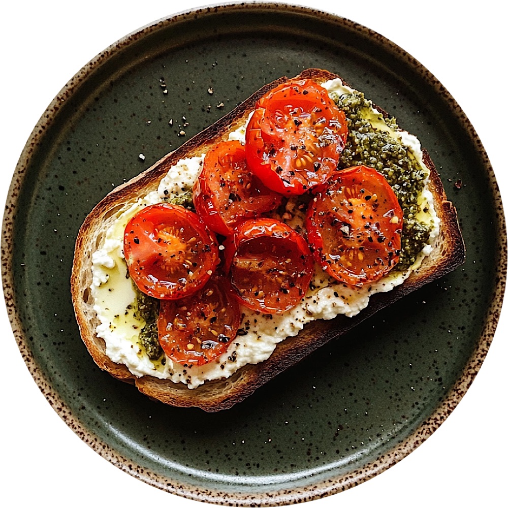 Cherry Tomato, Ricotta, and Pistachio Pesto Toast