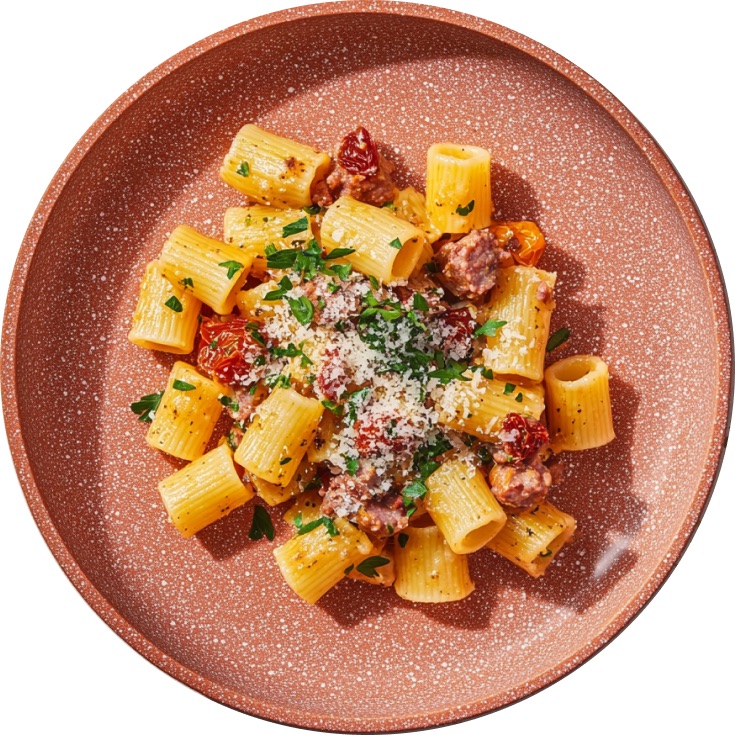 Sausage, Chorizo, Sun Dried Tomato and Mozzarella Pasta