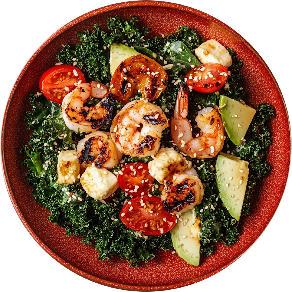 Garlic Shrimp & Halloumi Salad with Peach Basil Vinaigrette