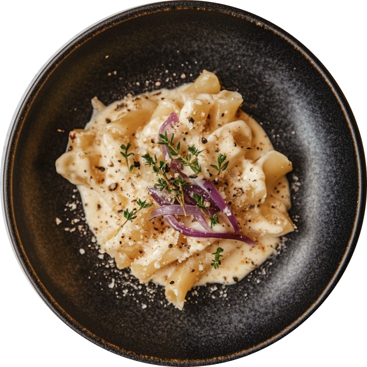 Penne Rigate with Cream of Caramelized Onion and Parmigiano