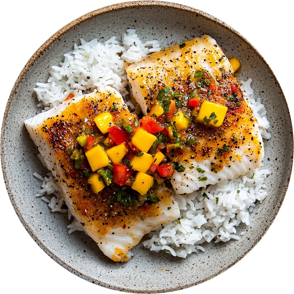 Baked Sea Bass with Mango Ceviche