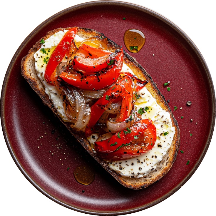 Stracciatella Toast with Grilled Peppers and Onions