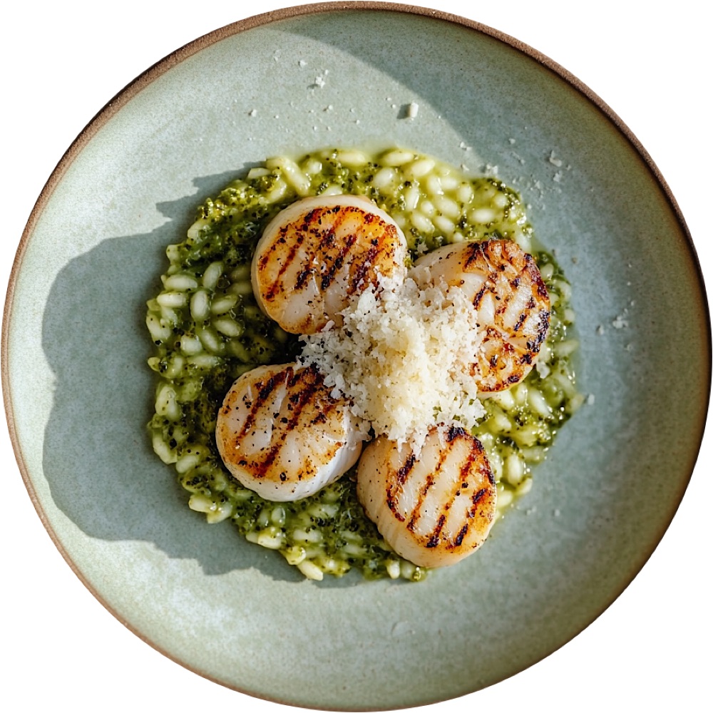 Sea Scallops with Arugula Pesto Risotto