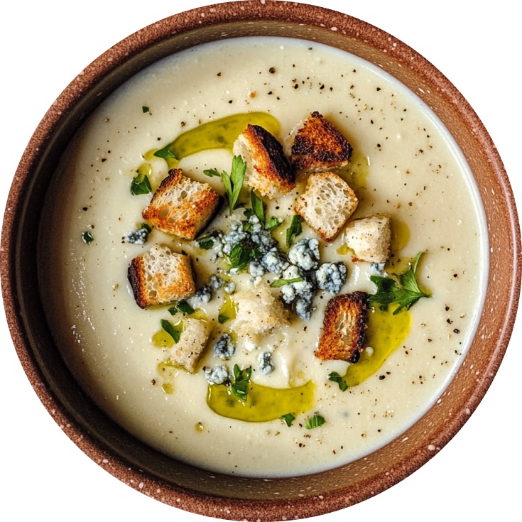 Crema de Coliflor, Pera y Queso Azul