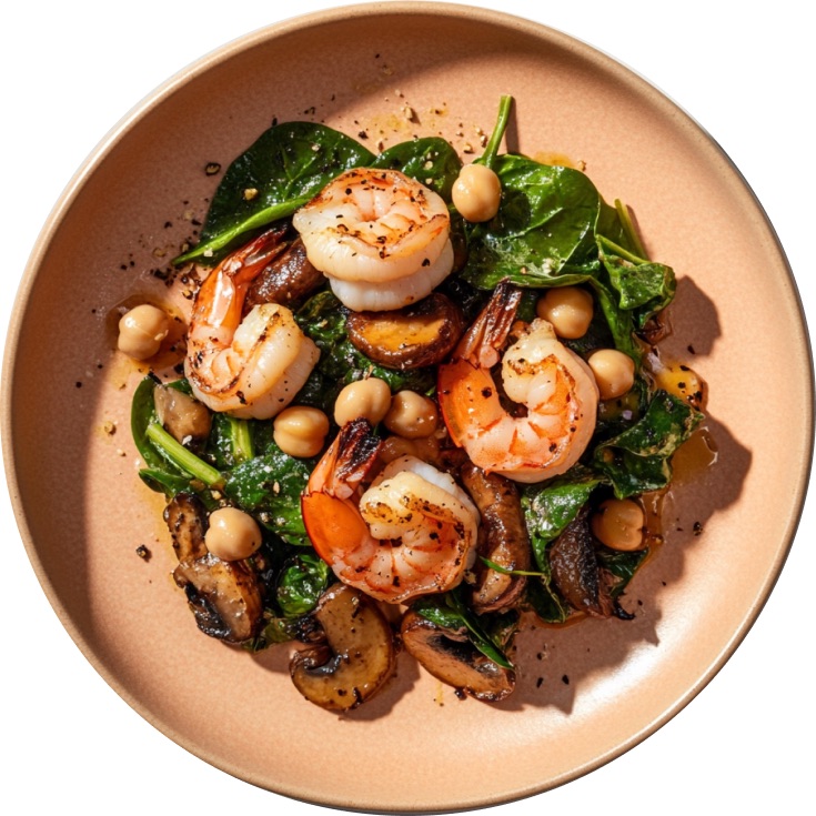 Garbanzos with Prawns and Spinach