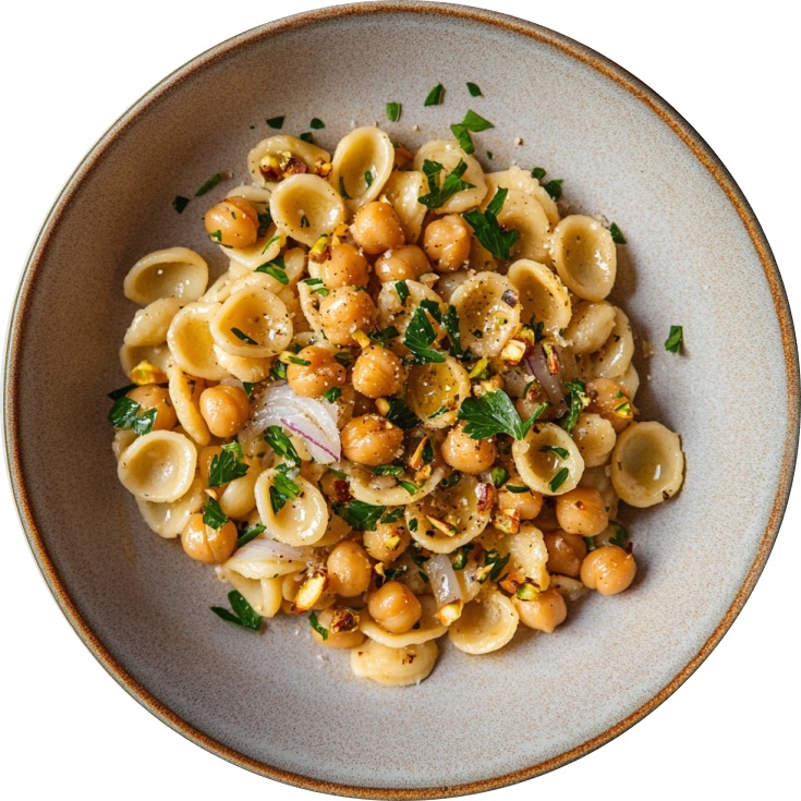 Caramelized Onion Pistachio Chickpea Pasta